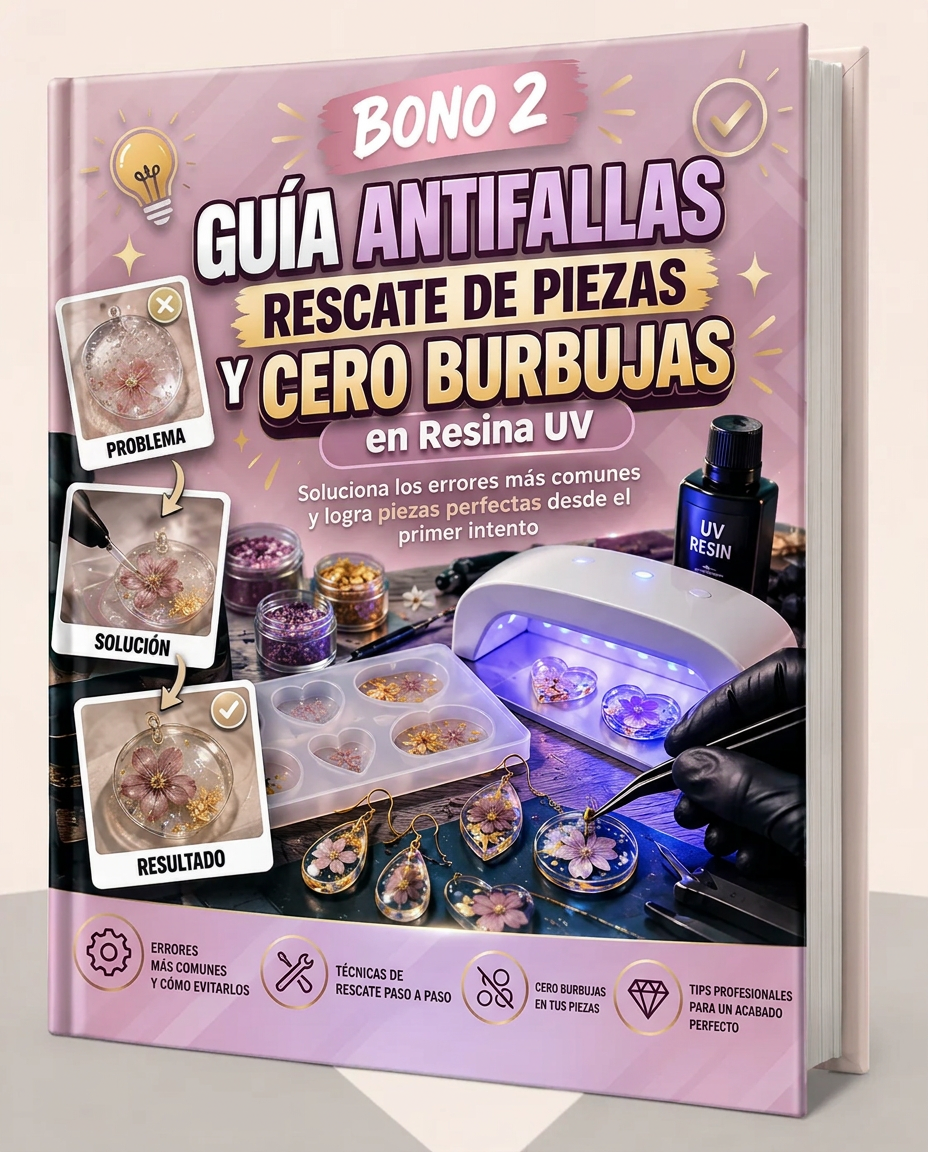 Mockup del Bono 2: Guía Antifallas de rescate de piezas y cero burbujas en resina UV